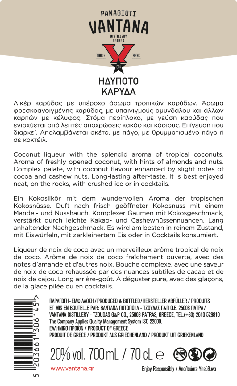COCONUT VANTANA 20% 700 mL - Back View