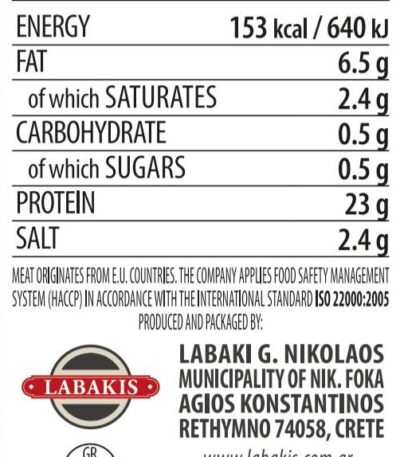 APAKI THE CRETAN - Nutritional Information