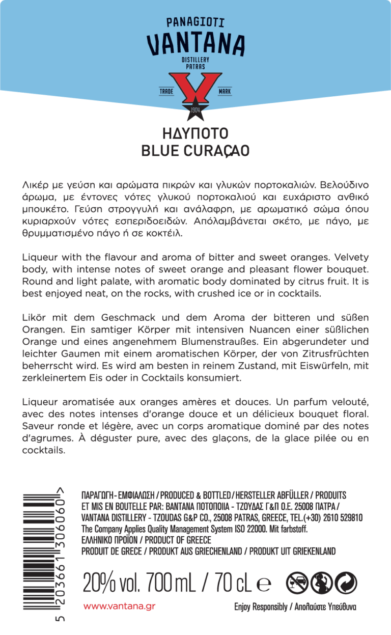 CURACAO VANTANA 20% 700 mL - Back View