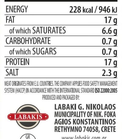 SAUSAGES WITH VINEGAR - Nutritional Information