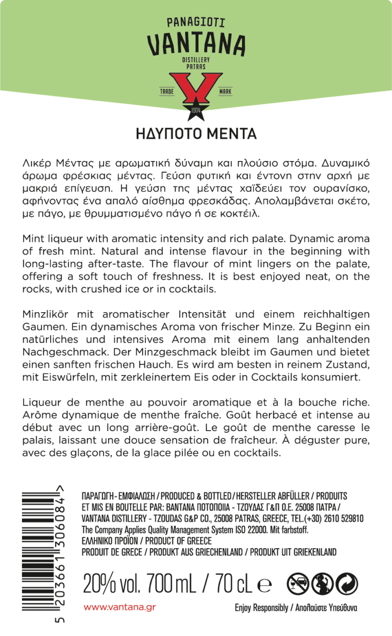 MINT VANTANA 20% 700 mL - Back View