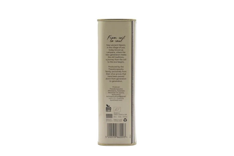 LEZI Organic Extra Virgin Olive Oil tin 1L - Back View
